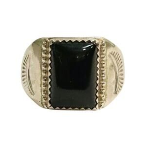 Vintage Navajo Diné Sterling Silver Onyx Ring Men's Southwestern Jewelry